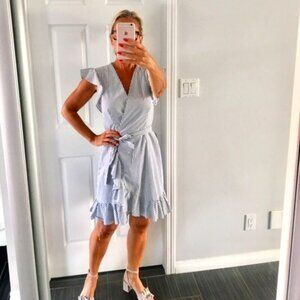 Wayf wrap around summer dress with ruffle sleeve/bottom in stripes size small